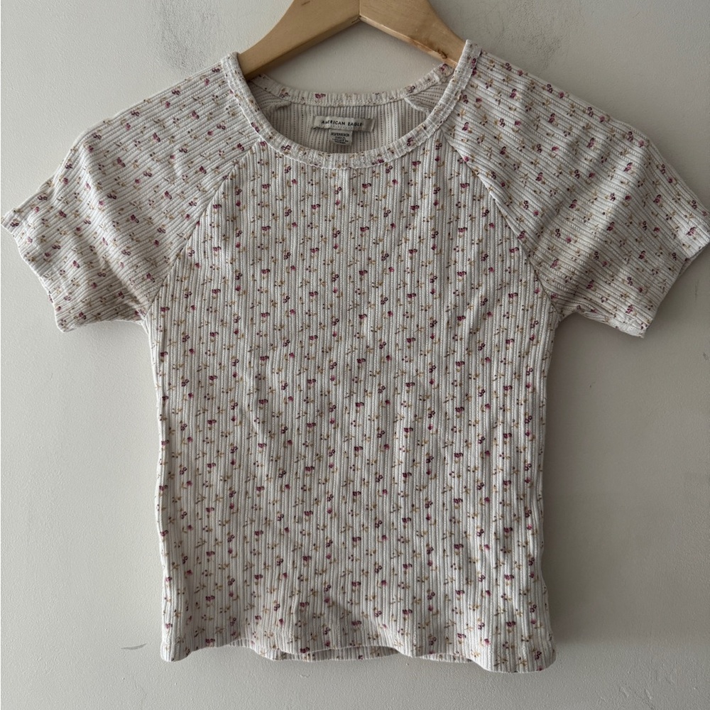 American Eagle Floral White Baby Tee